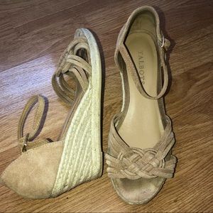 TALBOTS 6 M Beige Anklestrap Leather Wedge Heel